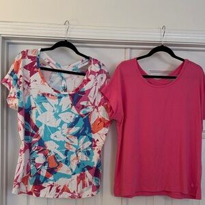 Talbots Floral Multicolor and Solid Pink Short Sleeve Tops